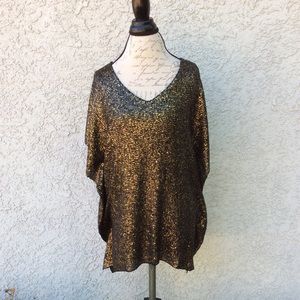 Renzo + Kai Sequin Embellished Tunic Batwing Blouse Holiday Glitz & Glam Party